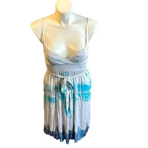 Planet Gold Blue & White Tie-Dye Pattern Dress Size L